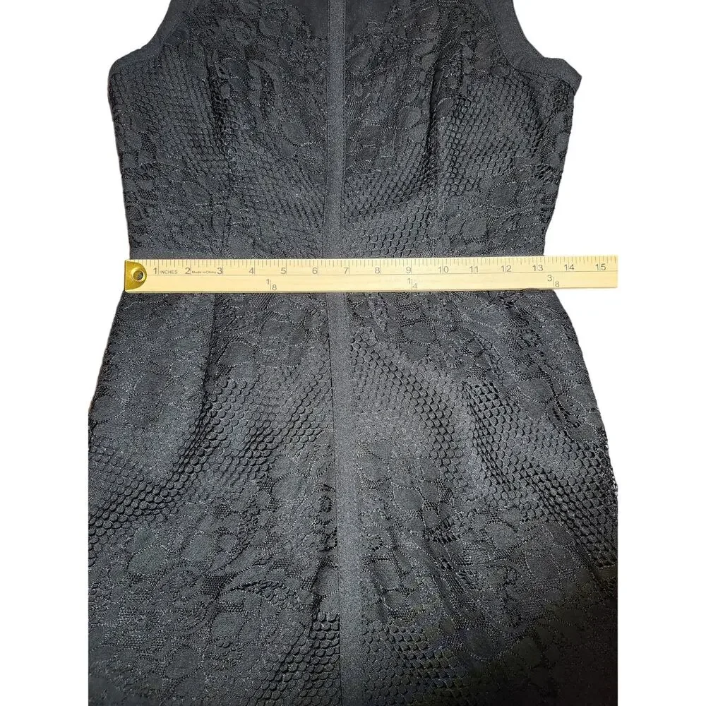 Adelyn Rae Womens Sheath Dress Black Floral Lace Crew Neck Sleeveless Zip Small